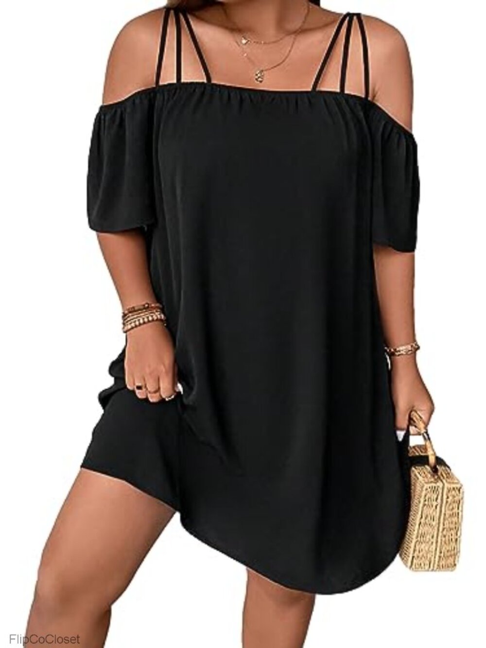 Plus Size Off Shoulder Summer Mini Dress Short Sleeve A-Line Tunic